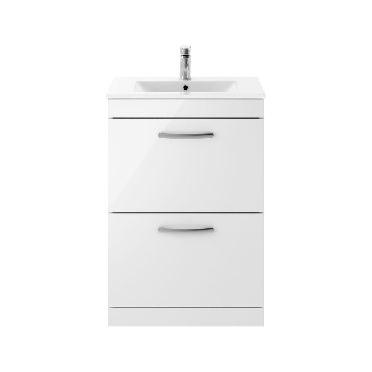 Modern Splash 600mm Gloss White 2 Drawer Floor Standing Vanity Unit With Minimalist Basin