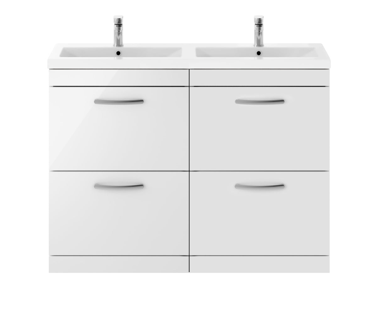 Modern Splash 1200mm Gloss White 4 Drawer Floor Standing Cabinet With 2 Tap Hole Ceramic Basin
