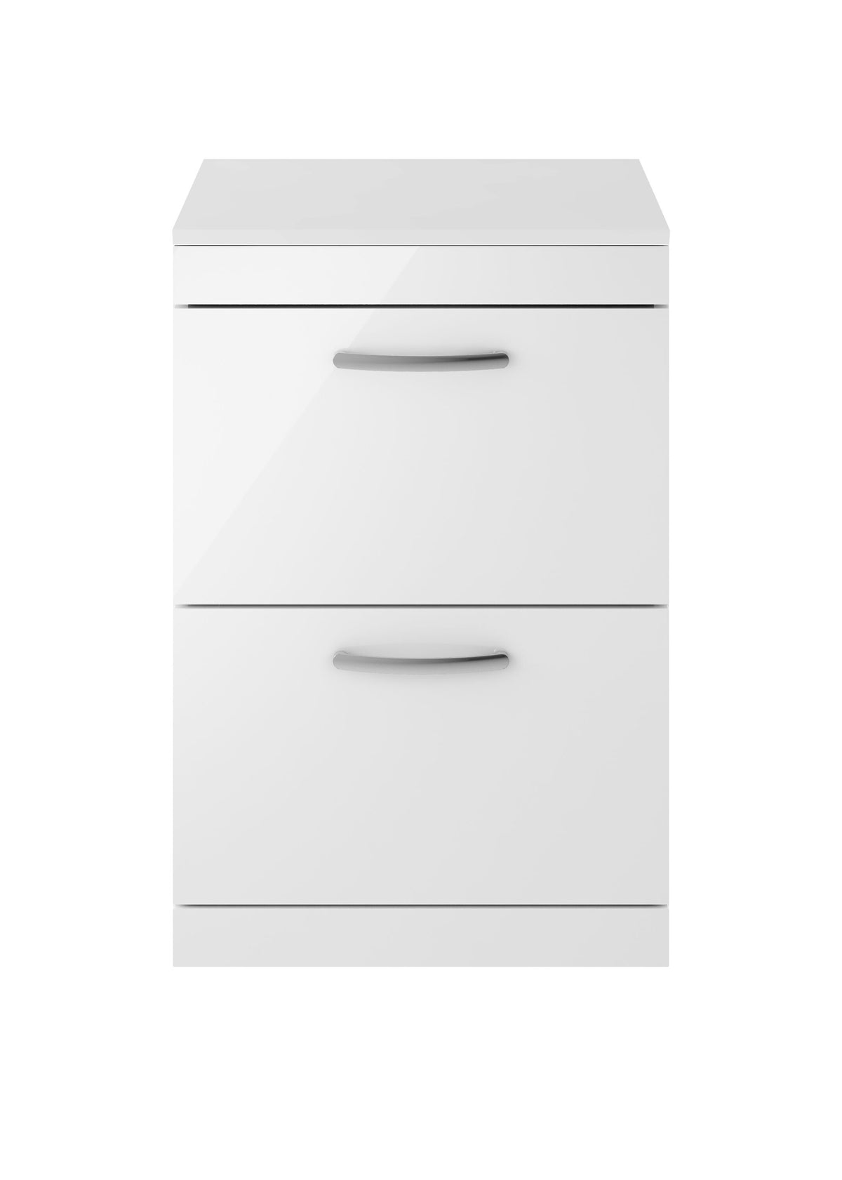 Modern Splash 600mm Gloss White 2 Drawer Floor Standing Vanity Unit With Co-ordinating Worktop