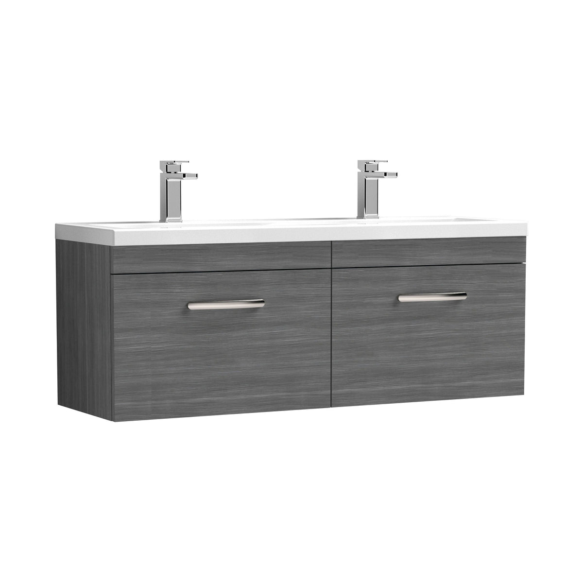 Modern Splash 1200mm Anthracite Woodgrain 2 Drawer Wall Hung Cabinet With 2 Tap Hole Ceramic Basin
