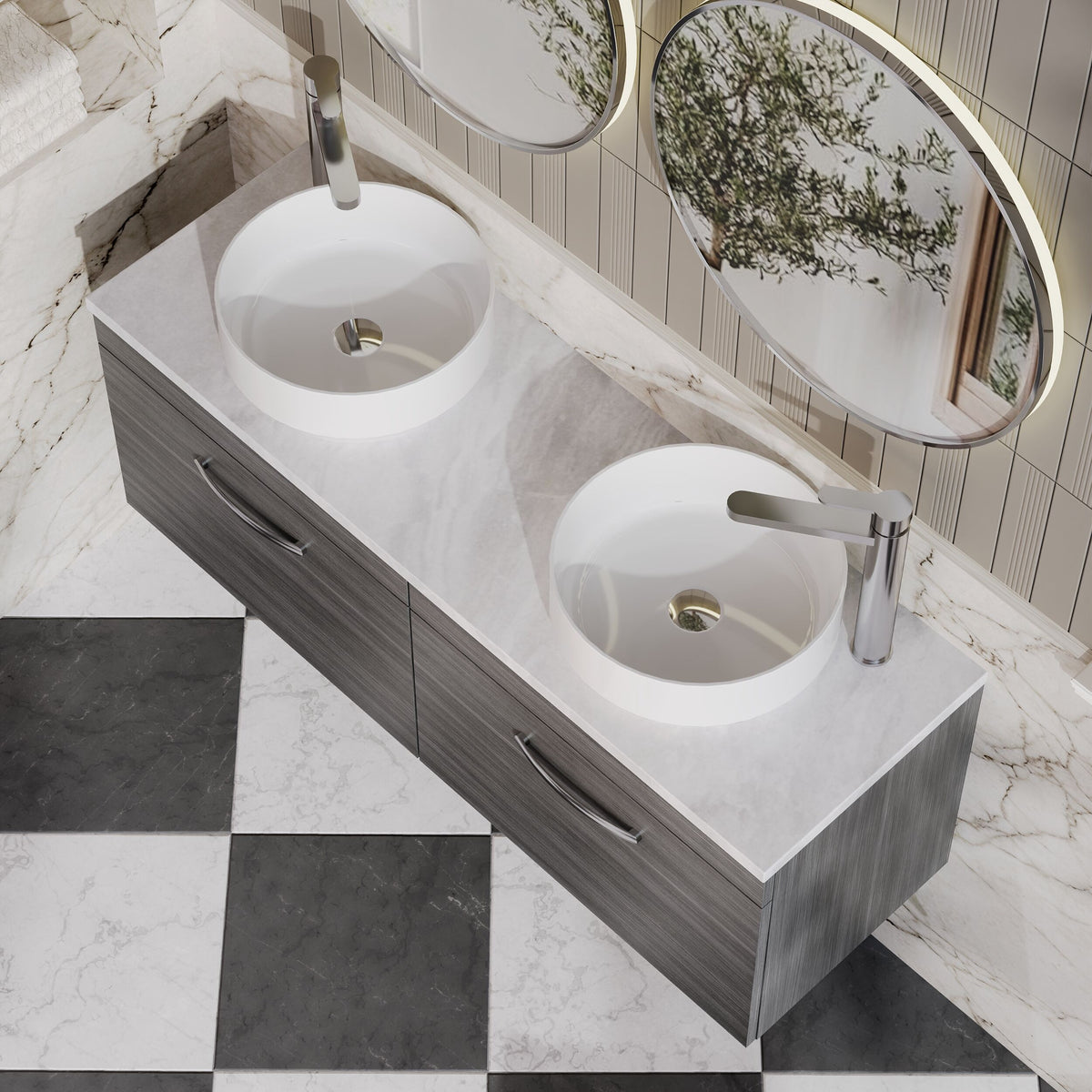 Modern Splash 1200mm 2 Drawer Wall Hung Vanity Unit With Bellato Grey Worktop