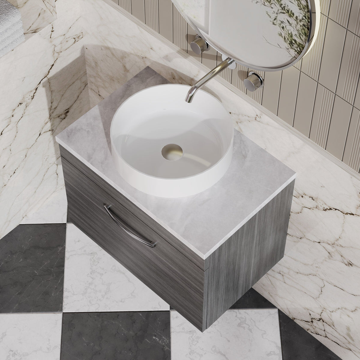 Modern Splash 600mm 1 Drawer Wall Hung Vanity Unit With Bellato Grey Worktop