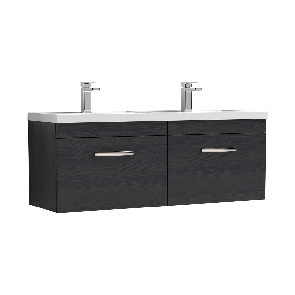Modern Splash 1200mm Charcoal Black 2 Drawer Wall Hung Cabinet With 2 Tap Hole Polymarble basin