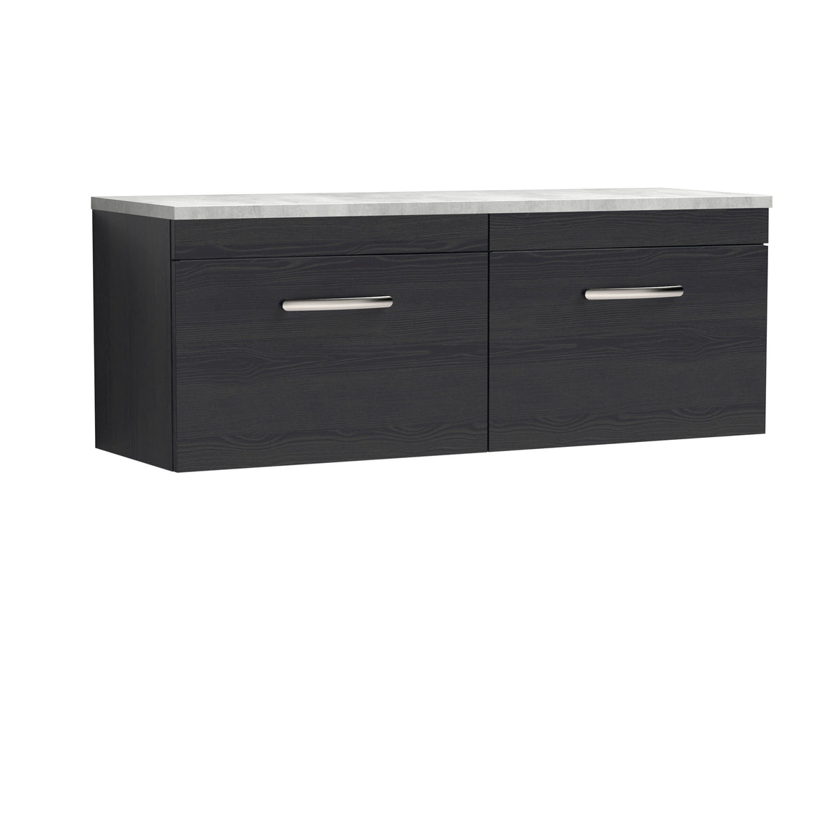 Modern Splash 1200mm Charcoal Black 2 Drawer Wall Hung Vanity Unit With Bellato Grey Worktop
