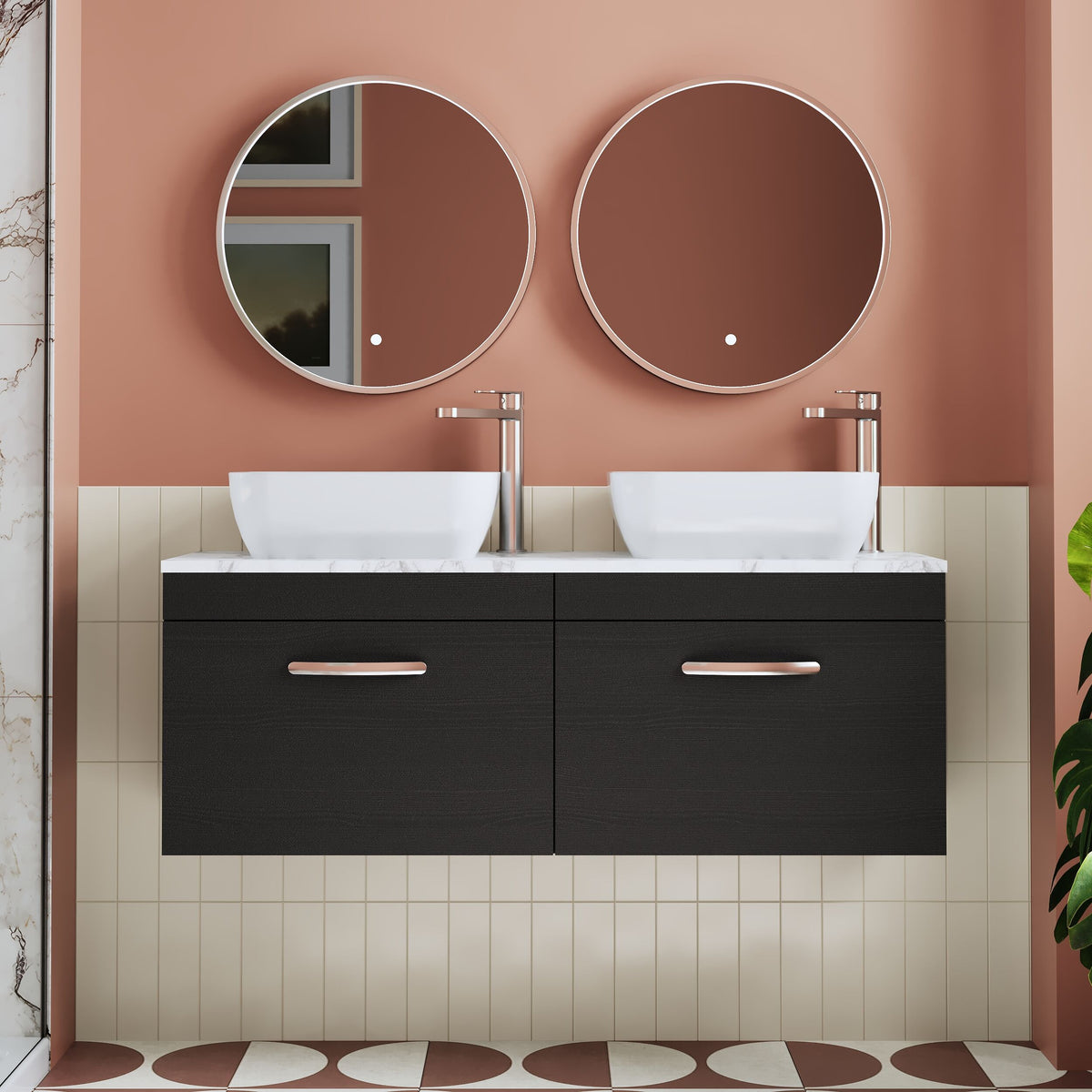 Modern Splash 1200mm Charcoal Black 2 Drawer Wall Hung Vanity With Carrara Laminate Worktop