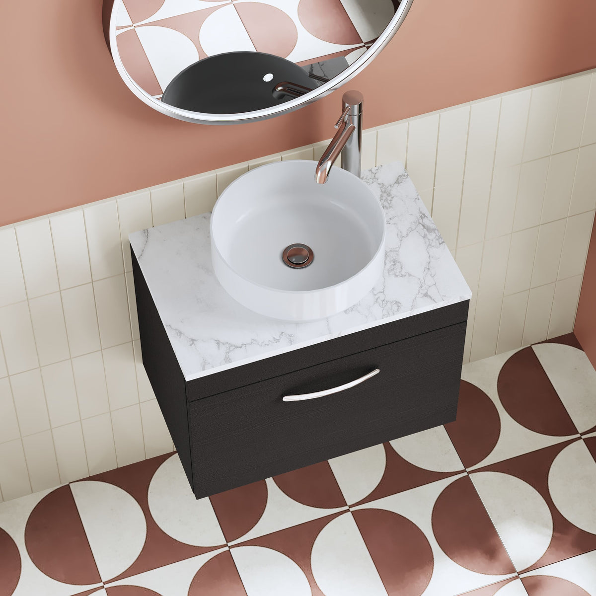 Modern Splash 600mm Charcoal Black 1 Drawer Wall Hung Vanity Unit With Laminate Charcoal Black Worktop