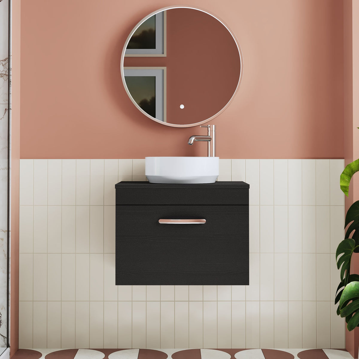 Modern Splash 600mm Charcoal Black 1 Drawer Wall Hung Vanity Unit With Co-ordinating Worktop