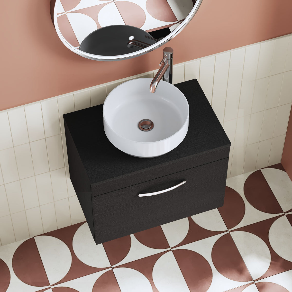 Modern Splash 600mm Charcoal Black 1 Drawer Wall Hung Vanity Unit With Co-ordinating Worktop