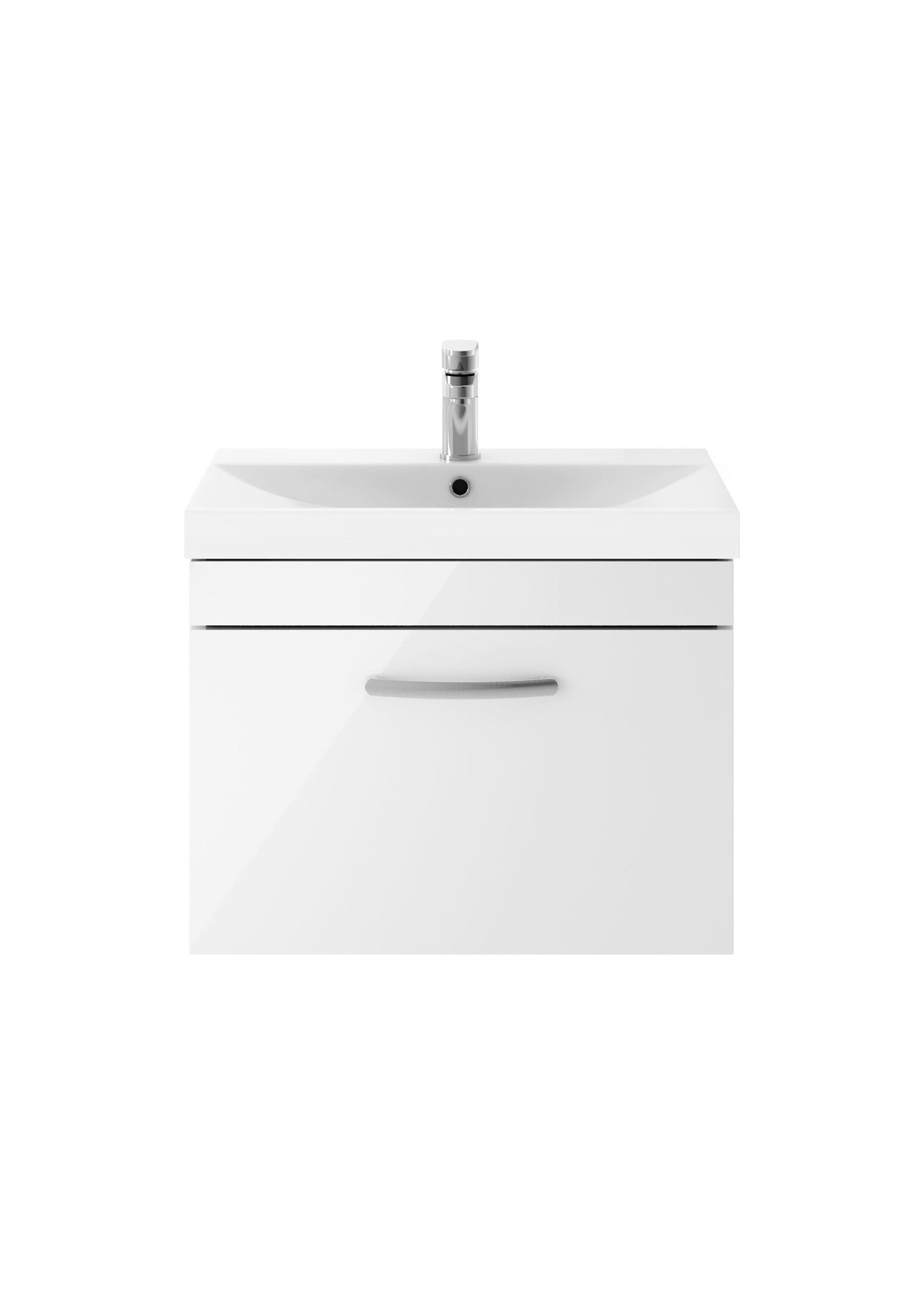 Modern Splash 600mm Gloss White 1 Drawer Wall Hung Vanity Unit With Thin Edge Basin