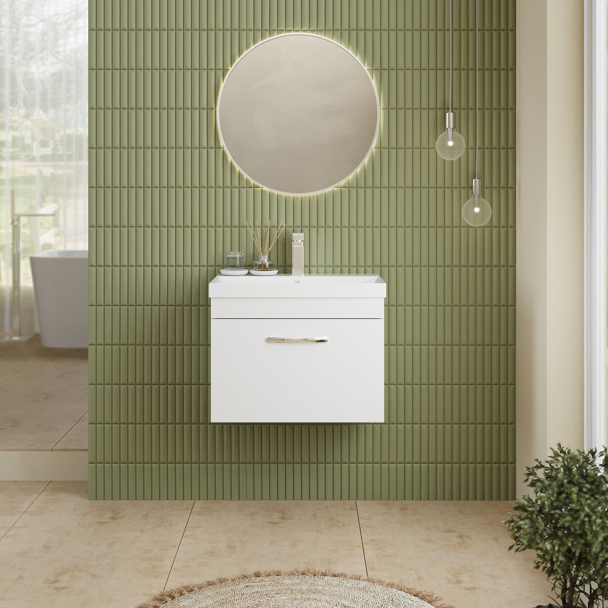 Modern Splash 600mm Gloss White 1 Drawer Wall Hung Vanity Unit With Thin Edge Basin