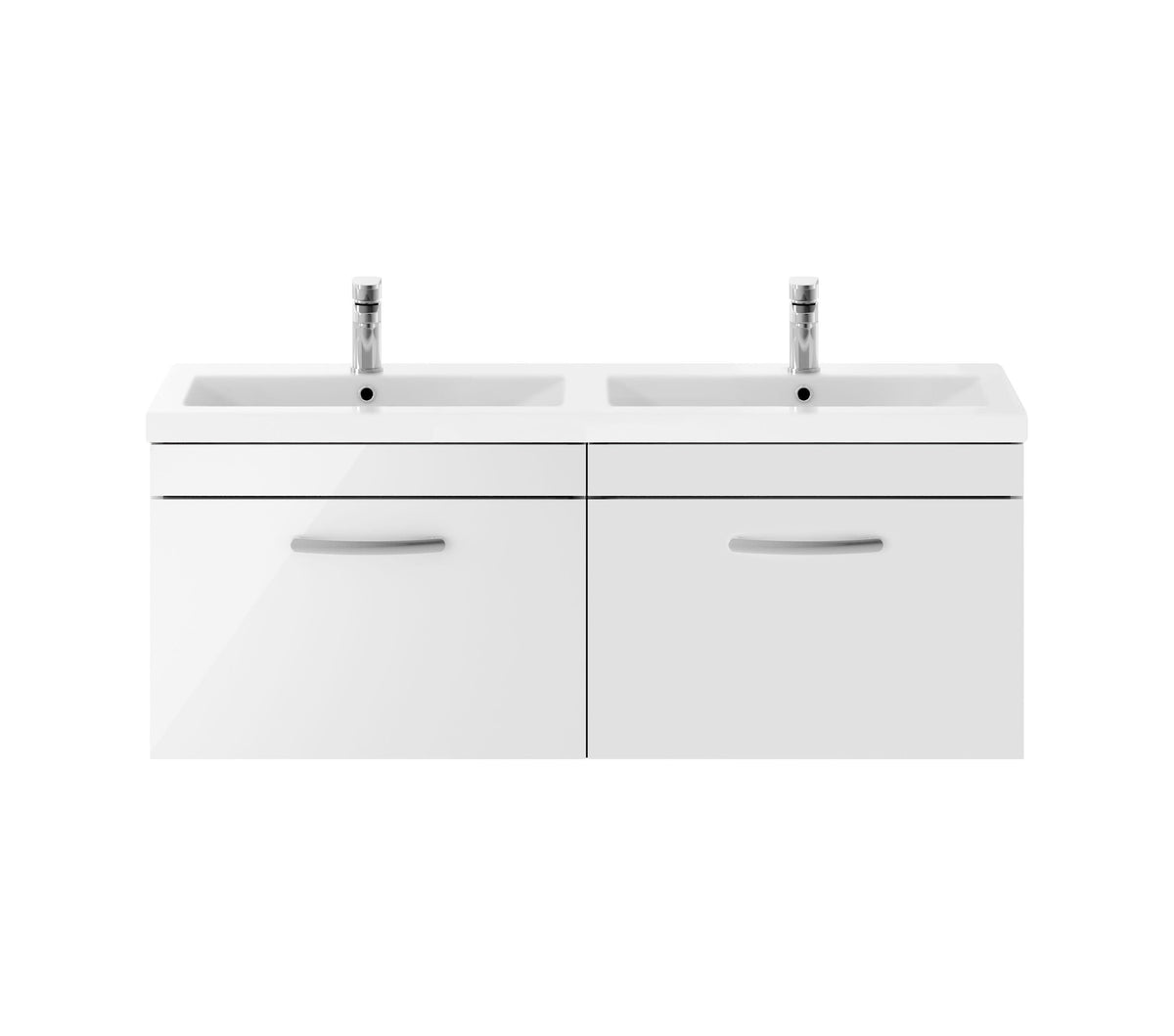 Modern Splash 1200mm Gloss White 2 Drawer Wall Hung Cabinet With 2 Tap Hole Ceramic Basin