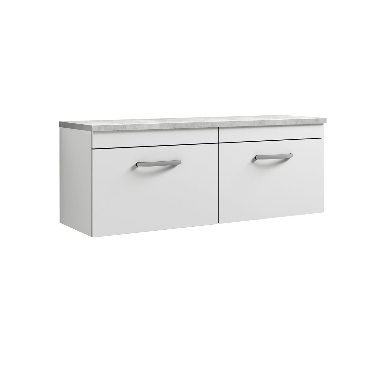 Modern Splash 1200mm Gloss White 2 Drawer Wall Hung Vanity Unit With Bellato Grey Worktop