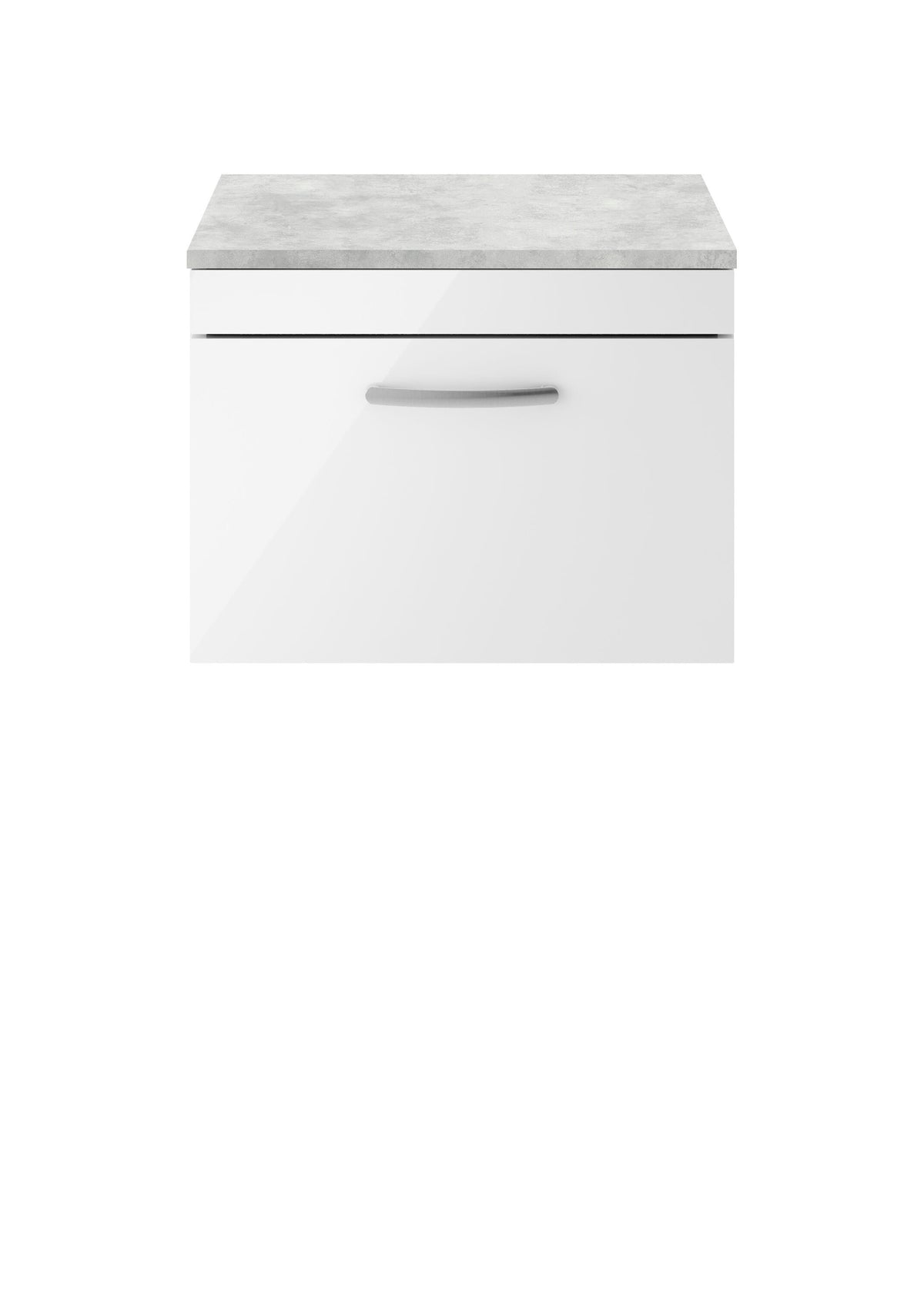 Modern Splash 600mm Gloss White 1 Drawer Wall Hung Vanity Unit With Bellato Grey Worktop