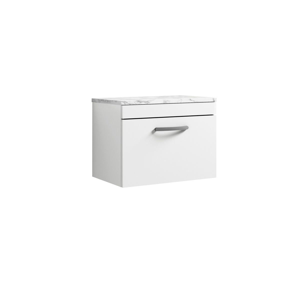 Modern Splash 600mm Gloss White 1 Drawer Wall Hung Vanity Unit With Carrara Laminate Worktop