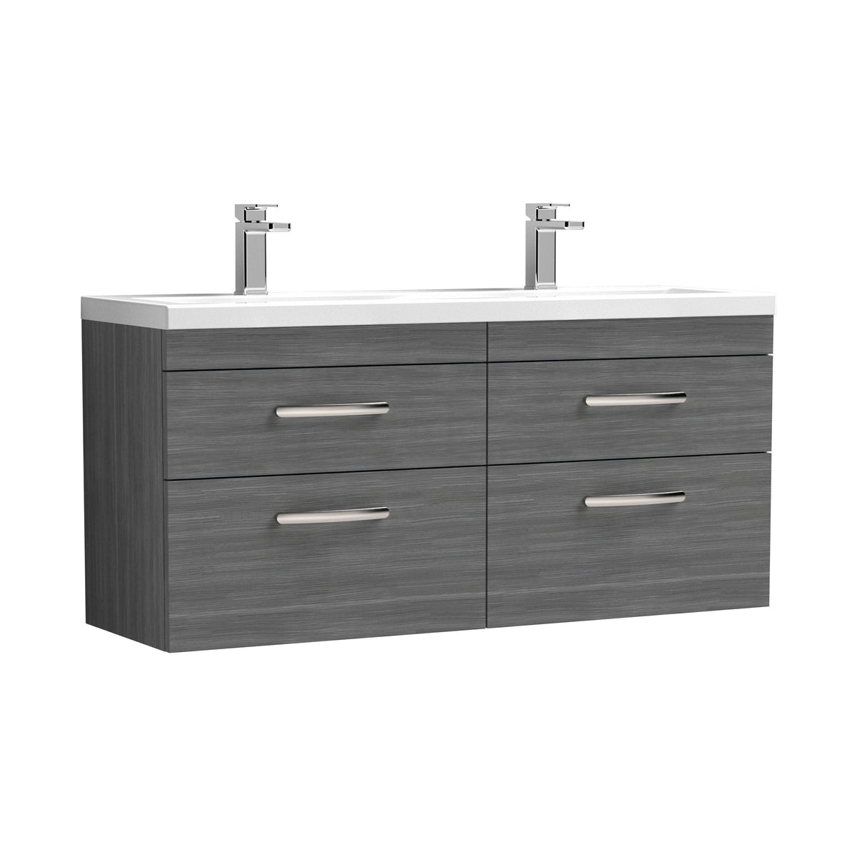Modern Splash 1200mm Anthracite Woodgrain 4 Drawer Wall Hung Cabinet With 2 Tap Hole Ceramic Basin