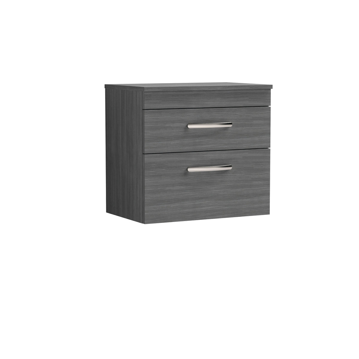 Modern Splash 600mm 2 Drawer Wall Hung Anthracite Woodgrain Vanity Unit With Co-ordinating Worktop