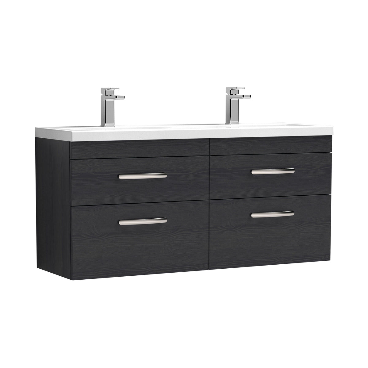 Modern Splash 1200mm Charcoal Black 4 Drawer Wall Hung Cabinet With 2 Tap Hole Ceramic Basin