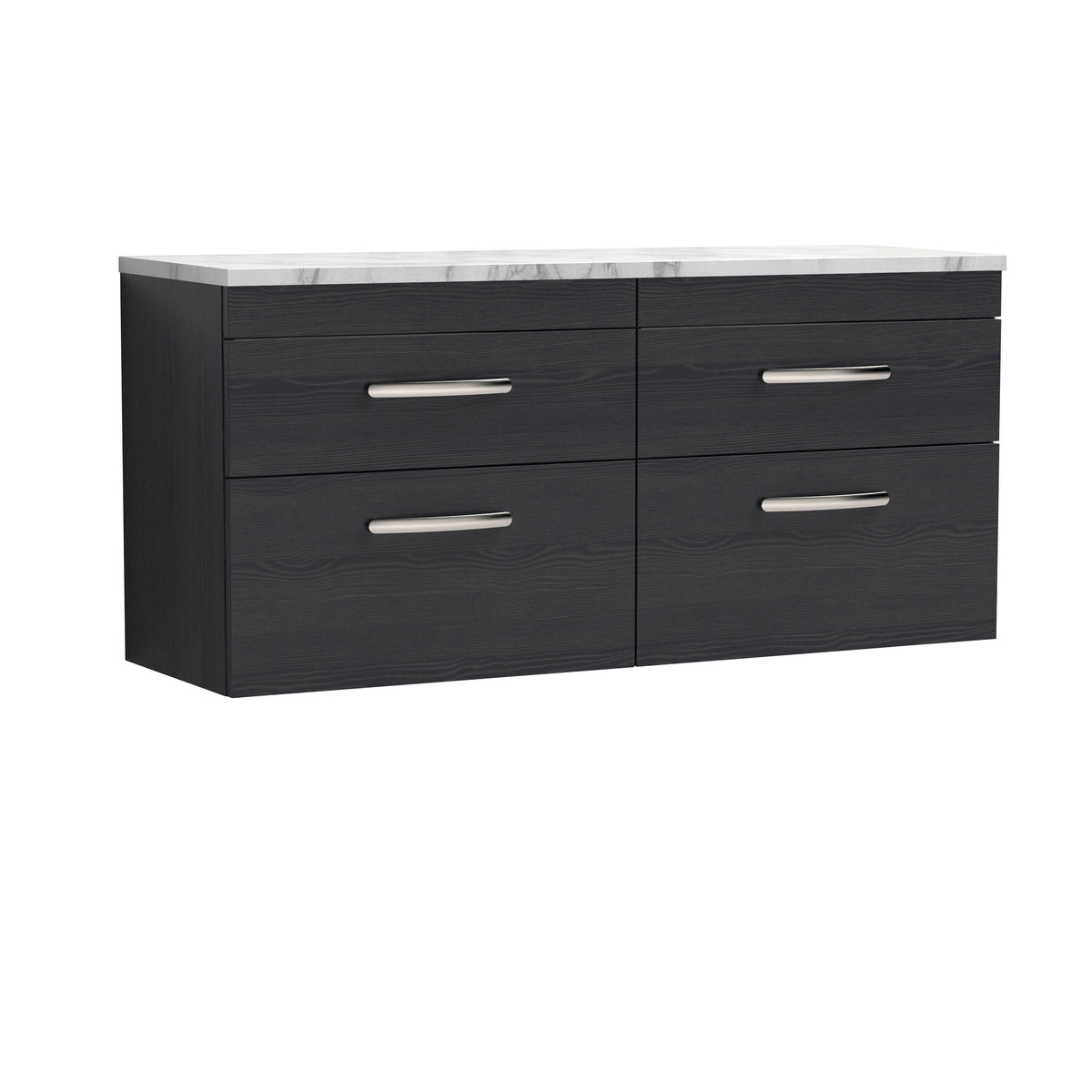 Modern Splash 1200mm Charcoal Black 4 Drawer Wall Hung Vanity With Carrara Laminate Worktop