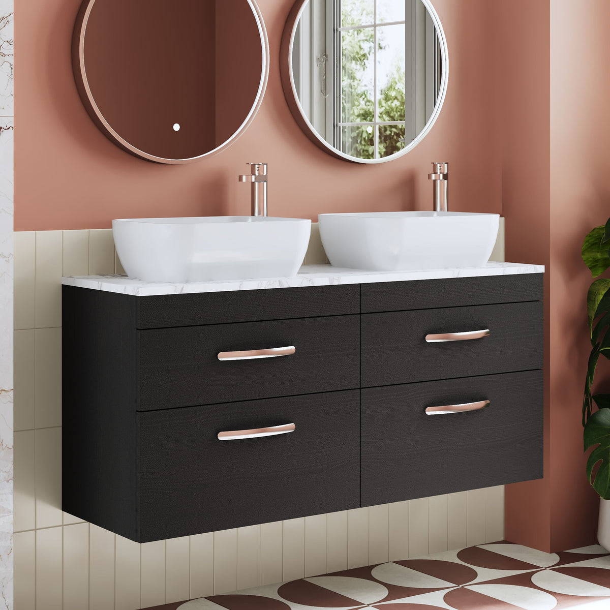 Modern Splash 1200mm Charcoal Black 4 Drawer Wall Hung Vanity With Carrara Laminate Worktop