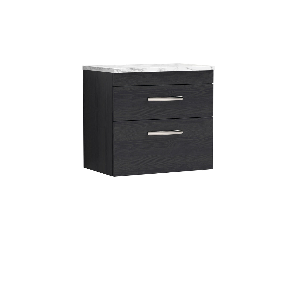 Modern Splash 600mm Charcoal Black 2 Drawer Wall Hung Vanity Unit With Carrara Laminate Worktop