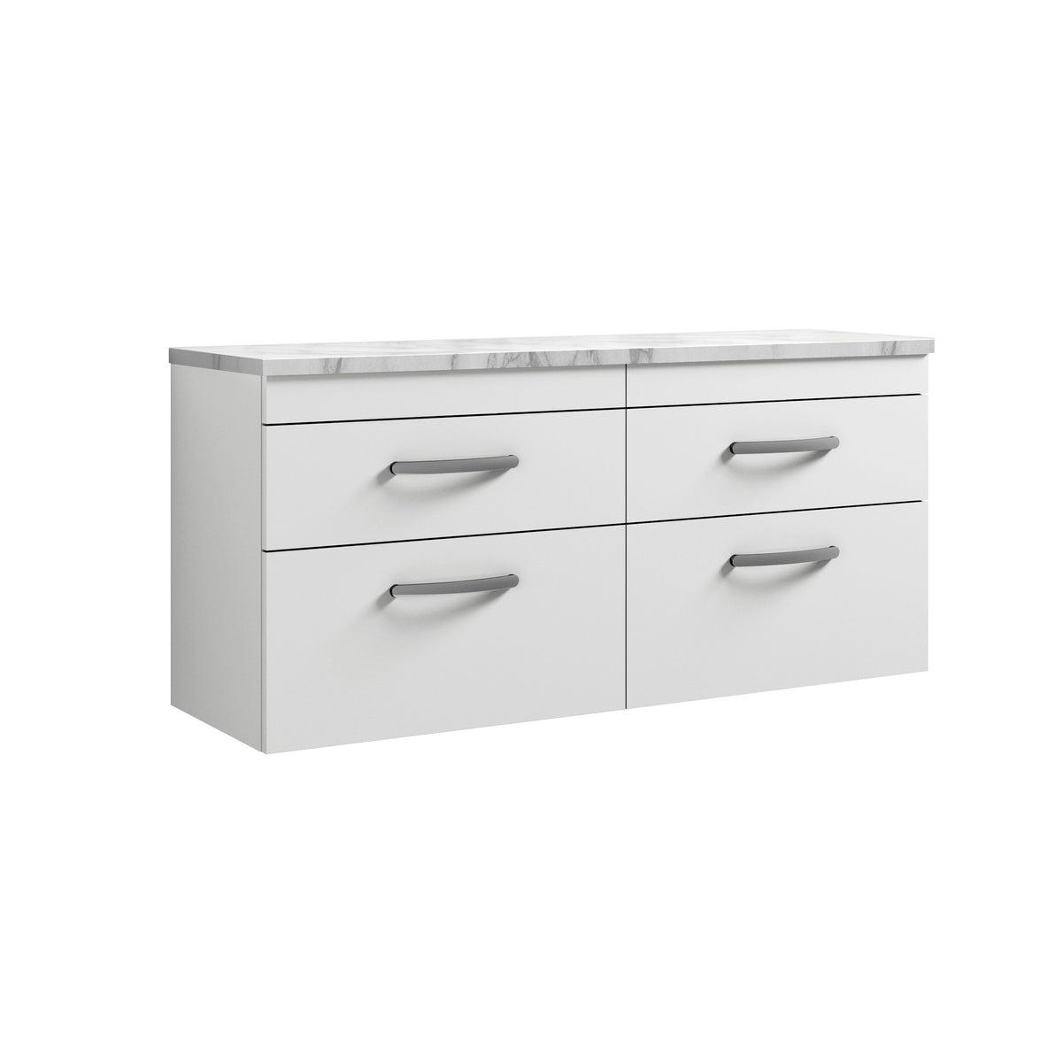 Modern Splash 1200mm Gloss White 4 Drawer Wall Hung Vanity With Carrara Laminate Worktop
