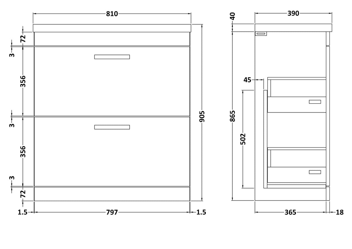 Modern Splash 800mm Gloss White 2 Drawer Floor Standing Vanity Unit With Mid-Edge Basin