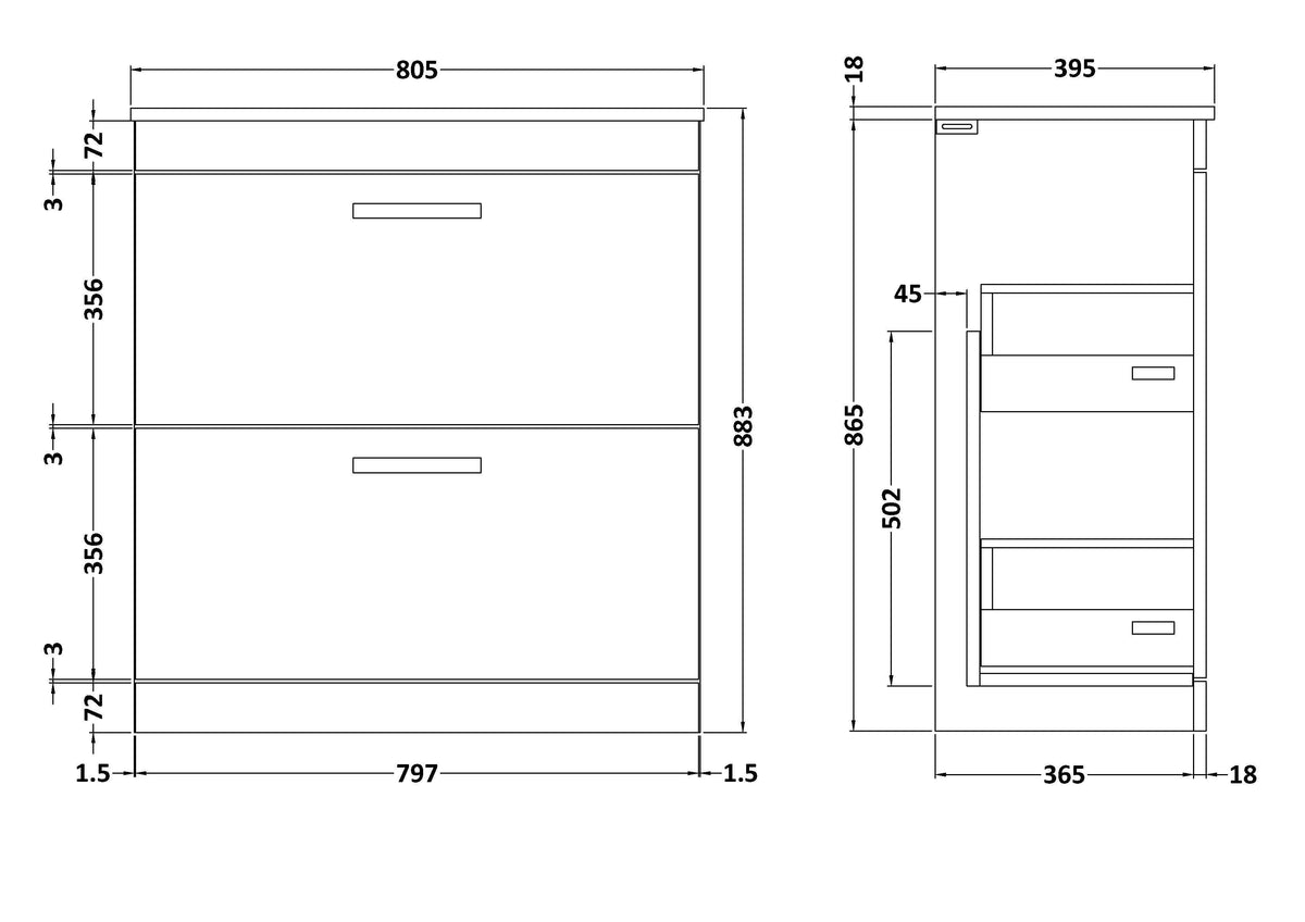 Modern Splash 800mm Gloss White 2 Drawer Floor Standing Vanity Unit With Minimalist Basin