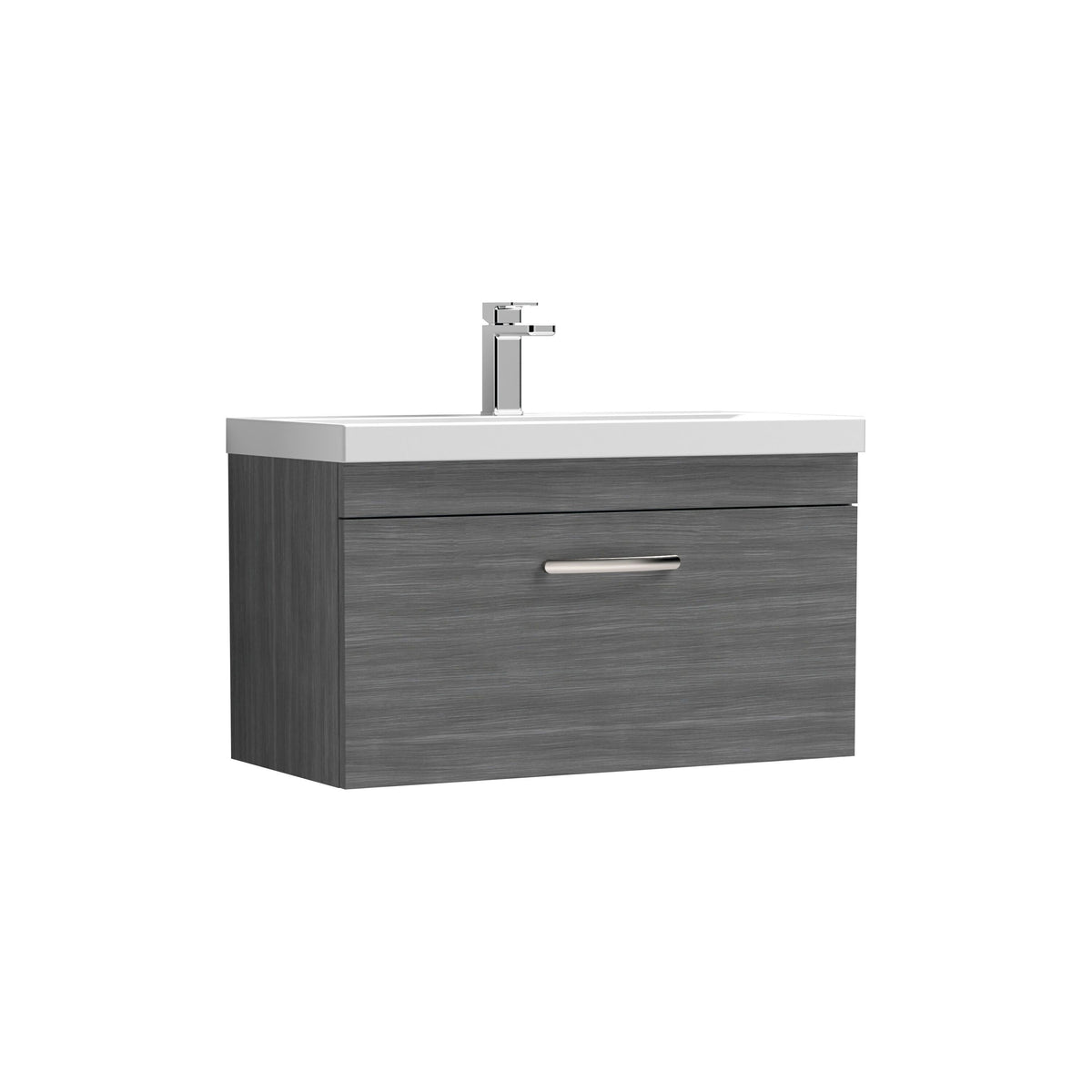 Modern Splash 800mm Anthracite Woodgrain 1 Drawer Wall Hung Vanity Unit With Thin Edge Basin