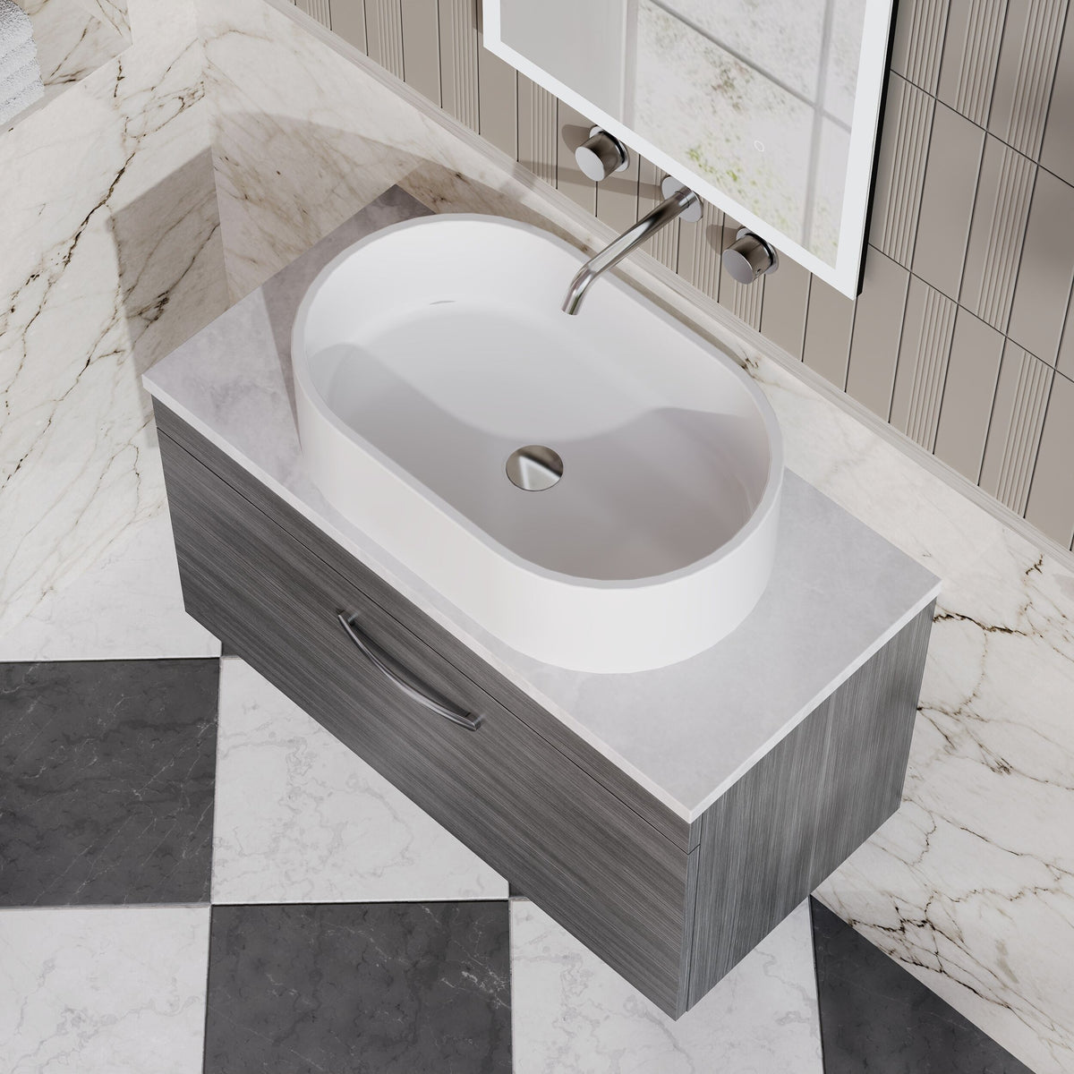 Modern Splash 800mm 1 Drawer Wall Hung Vanity Unit With Bellato Grey Worktop
