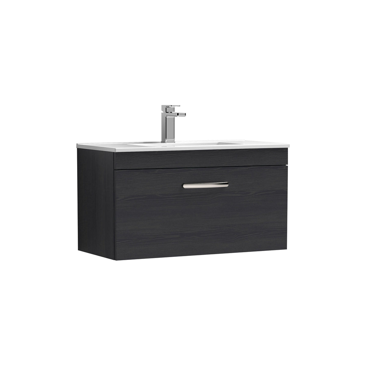 Modern Splash 800mm Charcoal Black 1 Drawer Wall Hung Vanity Unit With Minimalist Basin