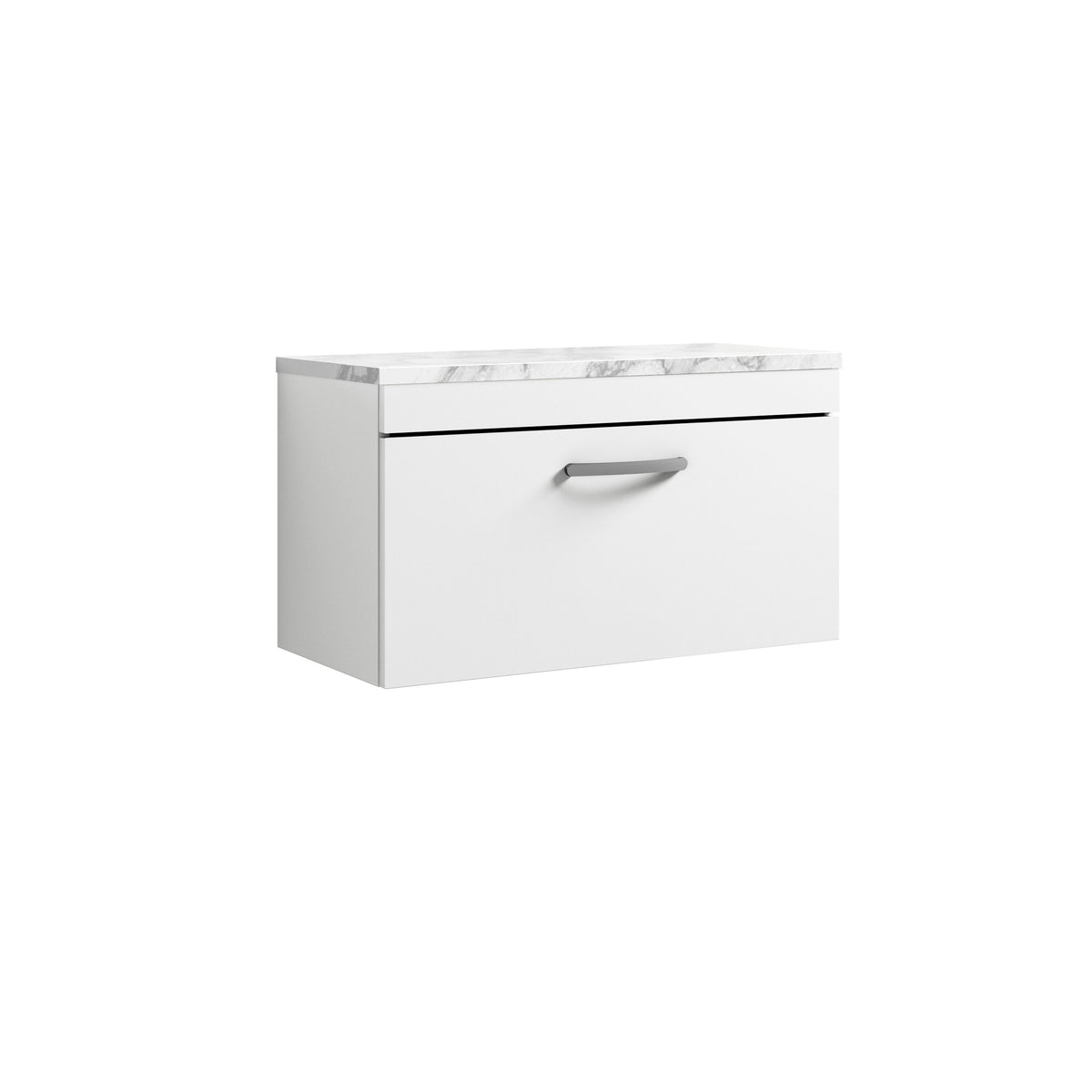 Modern Splash 800mm Gloss White 1 Drawer Wall Hung Vanity Unit With Carrara Laminate Worktop