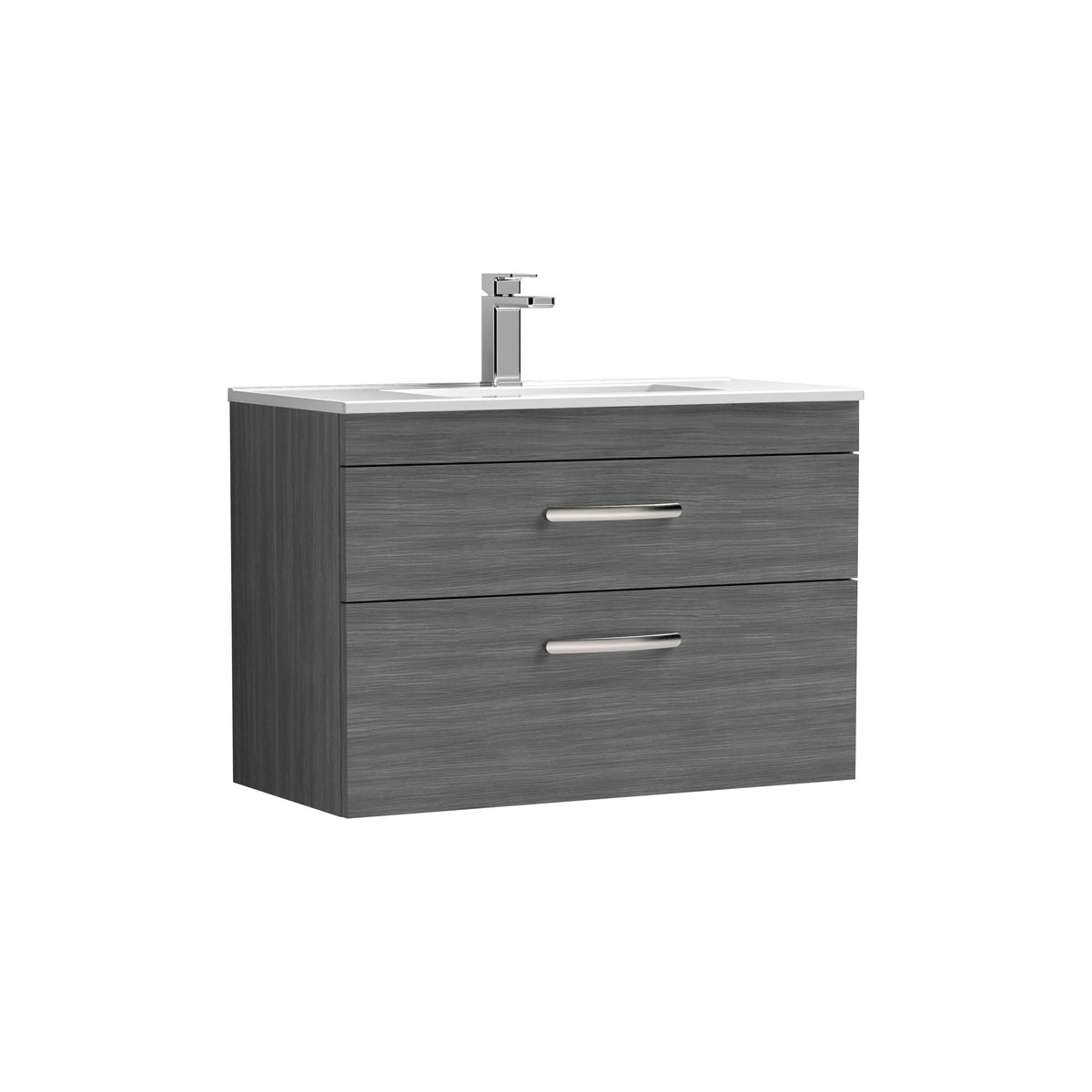 Modern Splash 800mm Anthracite Woodgrain 2 Drawer Wall Hung Vanity Unit With Minimalist Basin