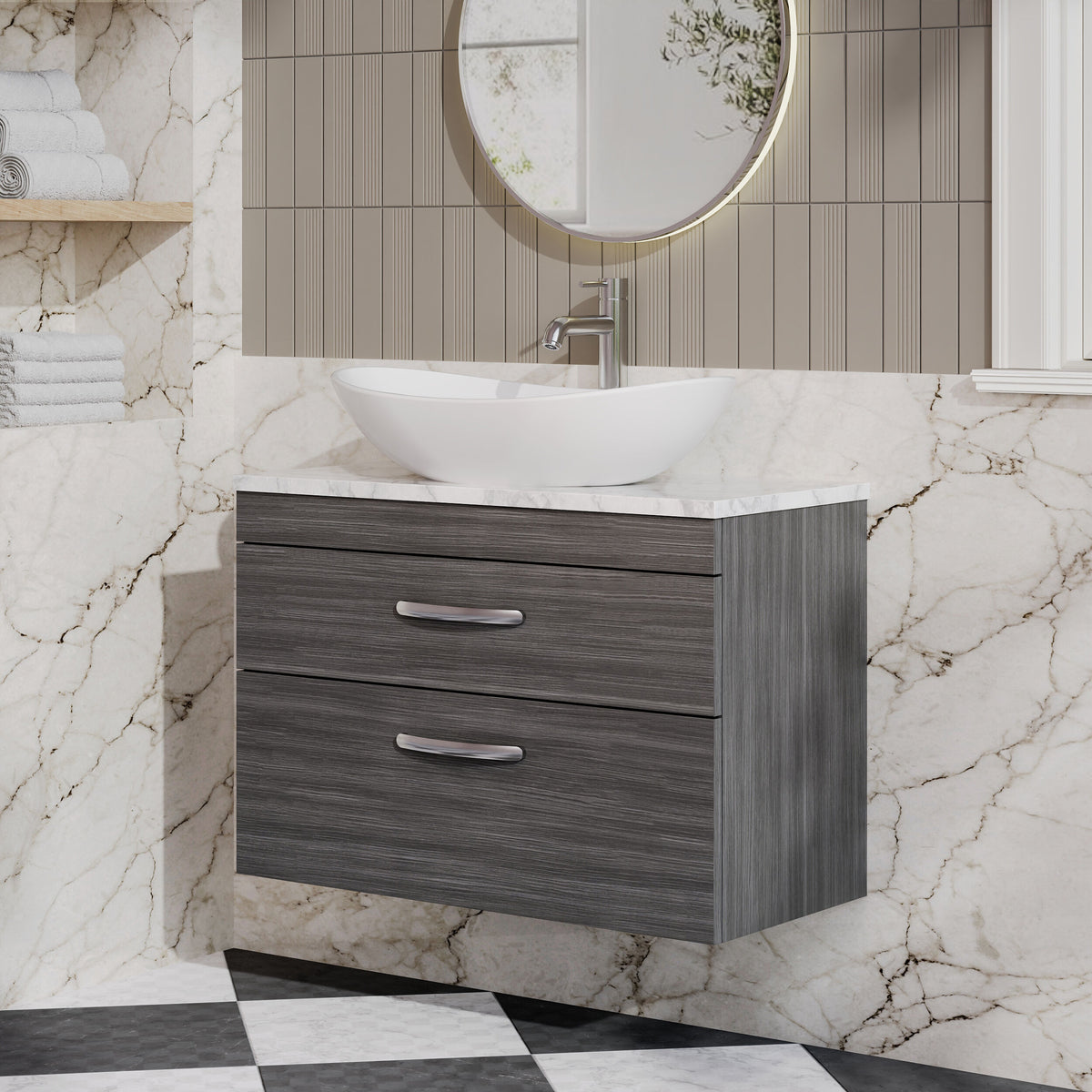 Modern Splash 805mm 2 Drawer Wall Hung Vanity Unit With Carrara Laminate Worktop