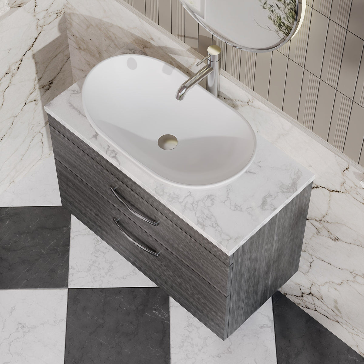Modern Splash 805mm 2 Drawer Wall Hung Vanity Unit With Carrara Laminate Worktop