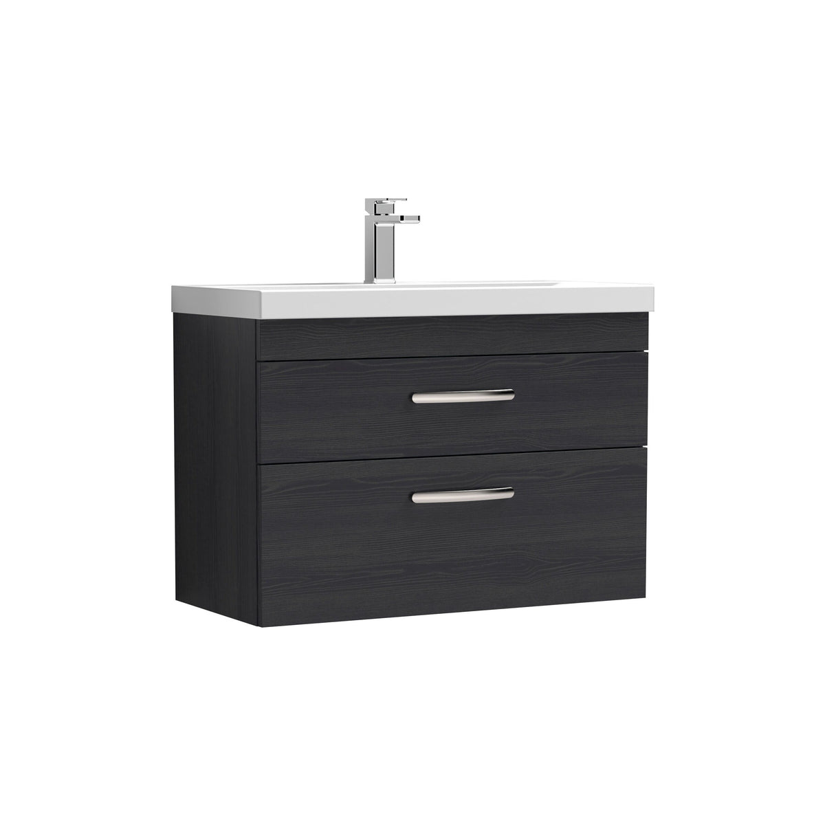 Modern Splash 800mm Charcoal Black 2 Drawer Wall Hung Vanity Unit With Mid-Edge Basin