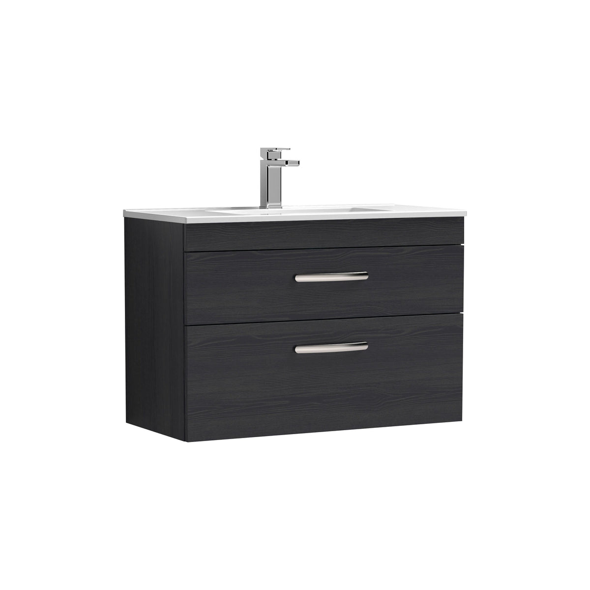 Modern Splash 800mm Charcoal Black 2 Drawer Wall Hung Vanity Unit With Minimalist Basin