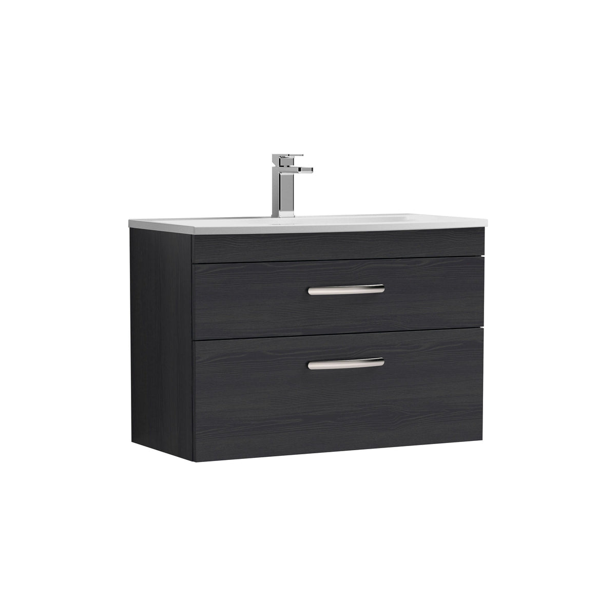 Modern Splash 800mm Charcoal Black 2 Drawer Wall Hung Vanity Unit With Curved Basin