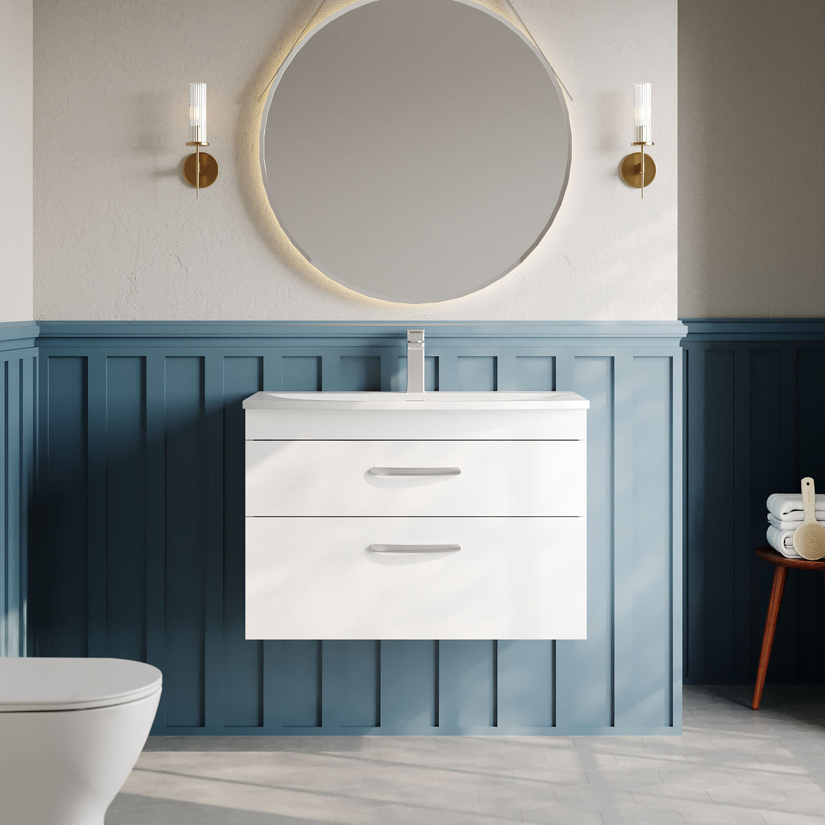 Modern Splash 800mm Gloss White 2 Drawer Wall Hung Vanity Unit With Curved Basin