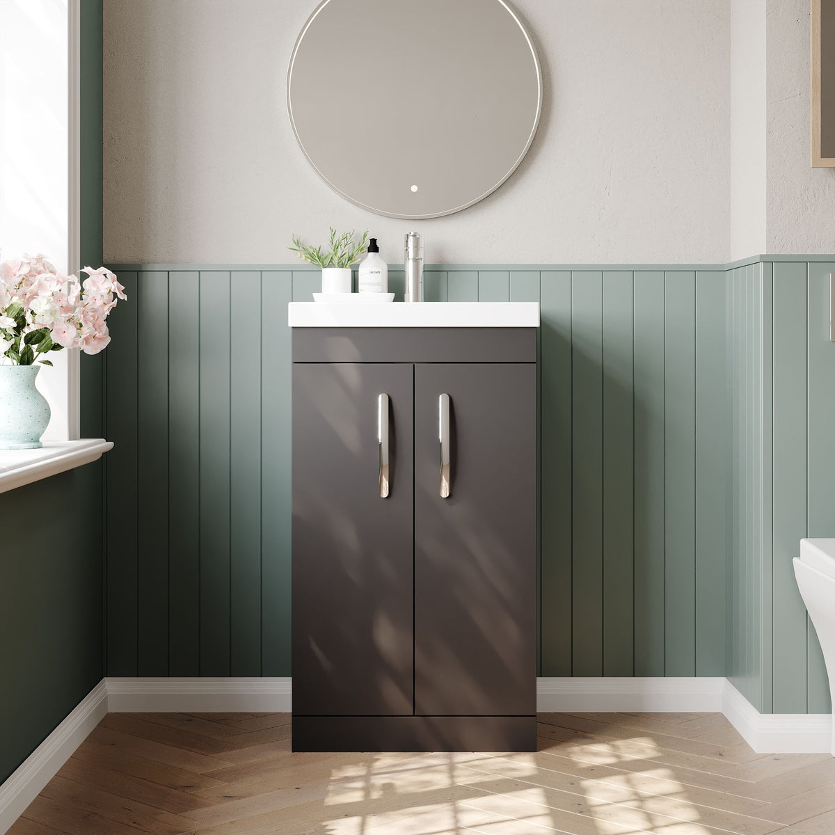Modern Splash 500mm Gloss Grey 2 Door Floor Standing Cabinet With Thin Edge Basin