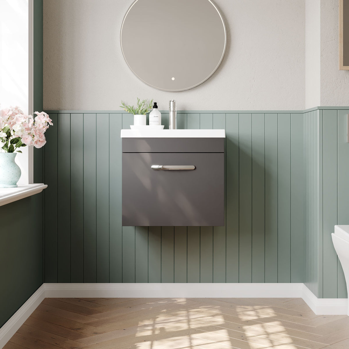 Modern Splash 500mm Gloss Grey 1 Drawer Wall Hung Cabinet With Mid-Edge Basin