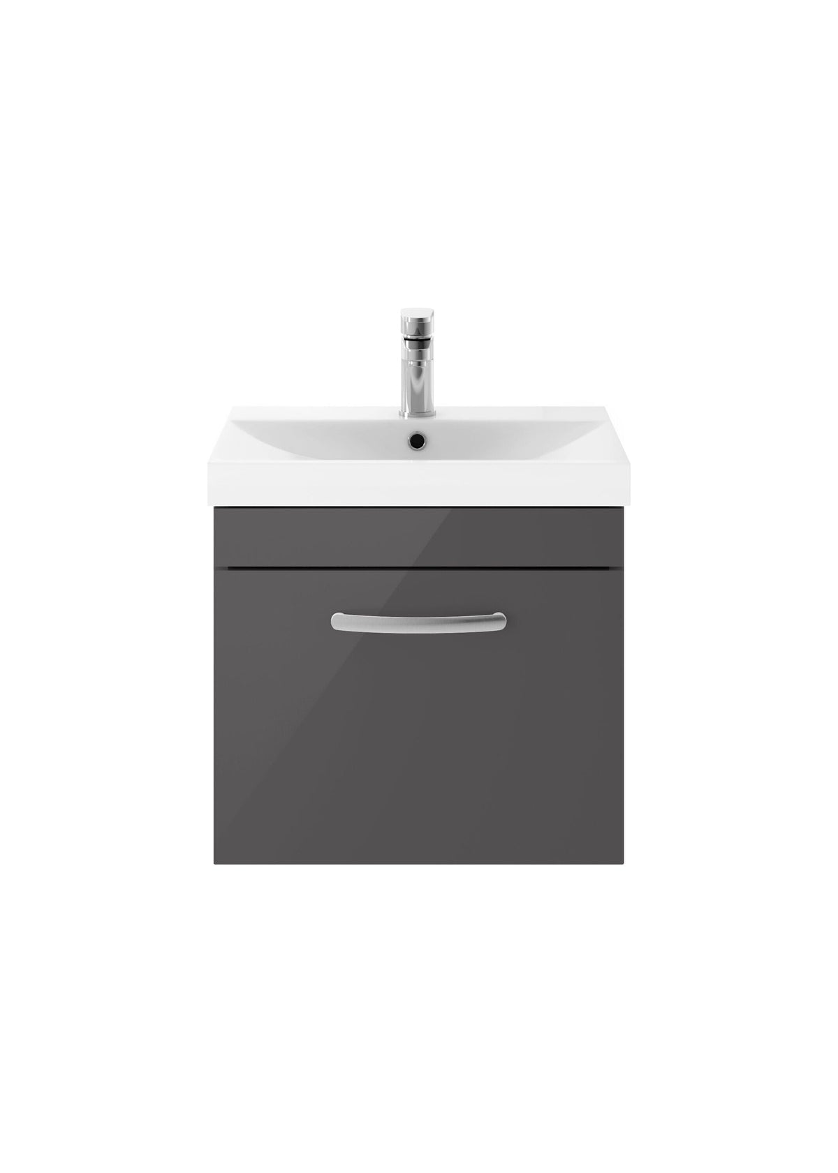 Modern Splash 500mm Gloss Grey 1 Drawer Wall Hung Cabinet With Thin Edge Basin