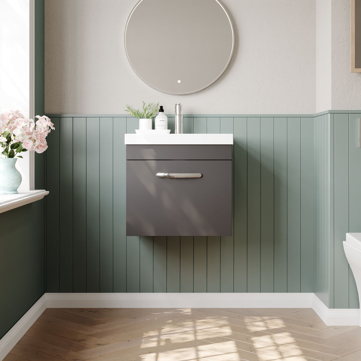 Modern Splash 500mm Gloss Grey 1 Drawer Wall Hung Cabinet With Thin Edge Basin