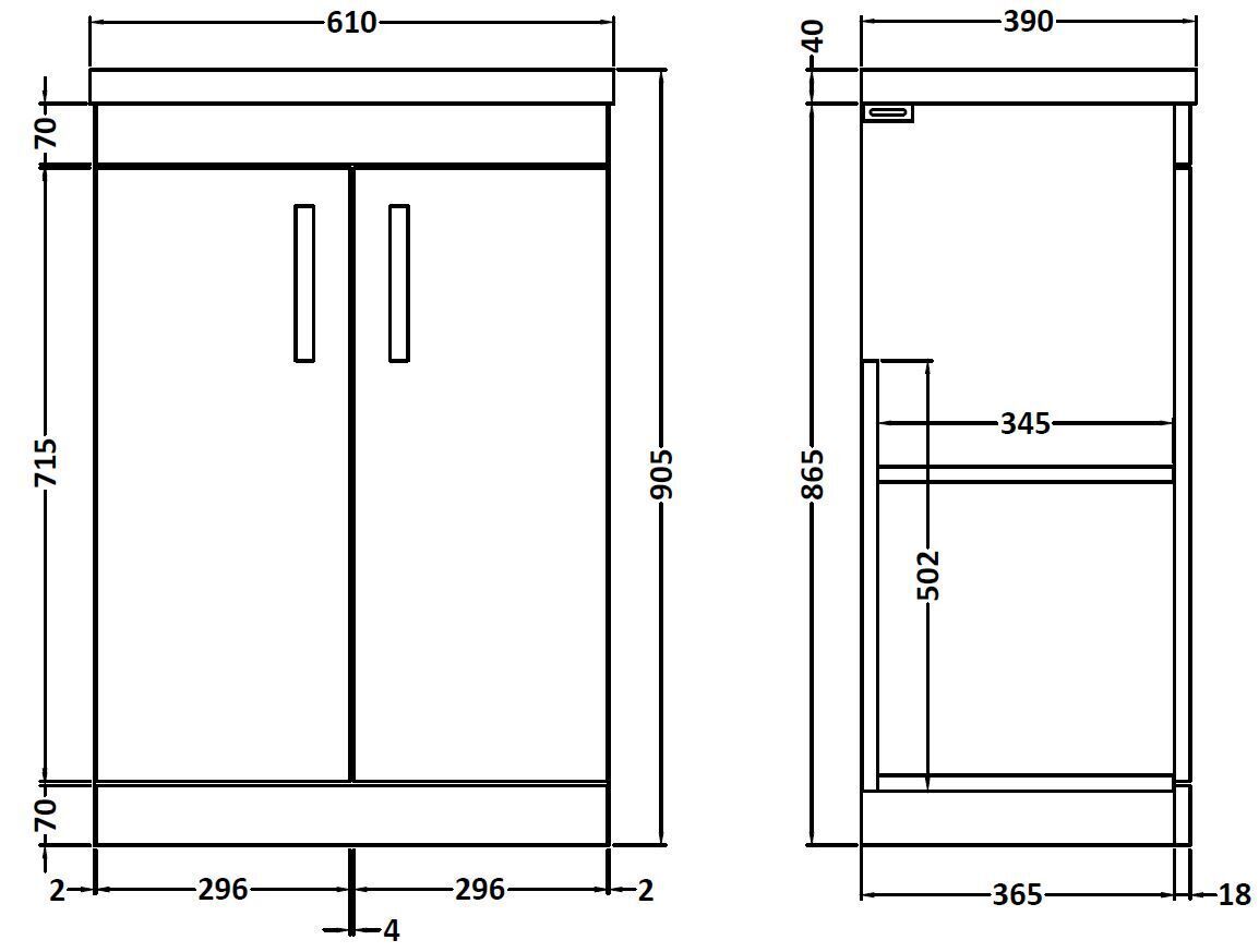 Modern Splash 600mm Gloss Grey 2 Door Floor Standing Cabinet With Mid-Edge Basin