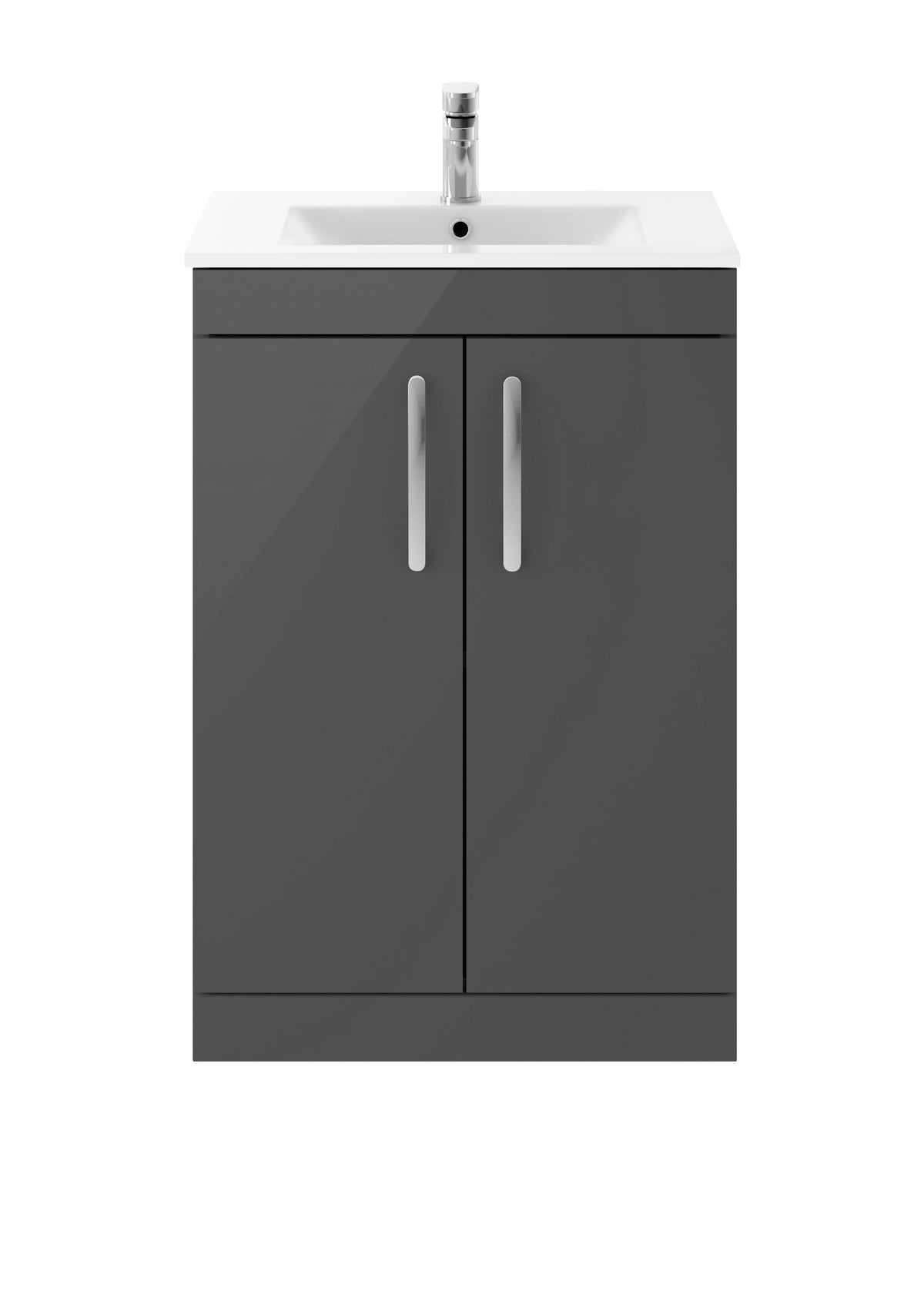 Modern Splash 600mm Gloss Grey 2 Door Floor Standing Cabinet With Minimalist Basin