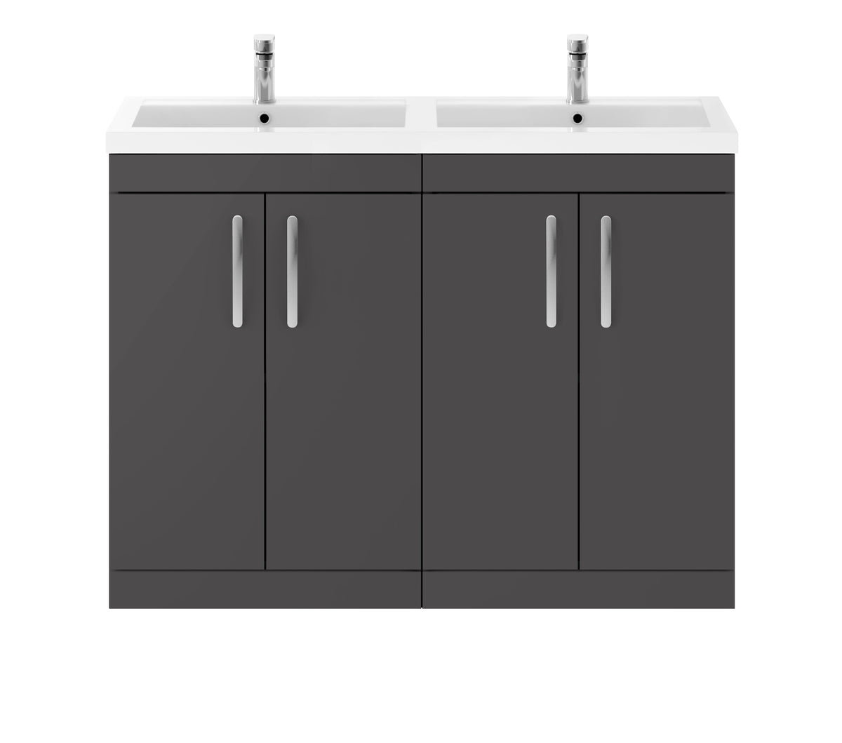 Modern Splash 1200mm Gloss Grey 4 Door Floor Standing Cabinet With 2 Tap Hole Polymarble basin