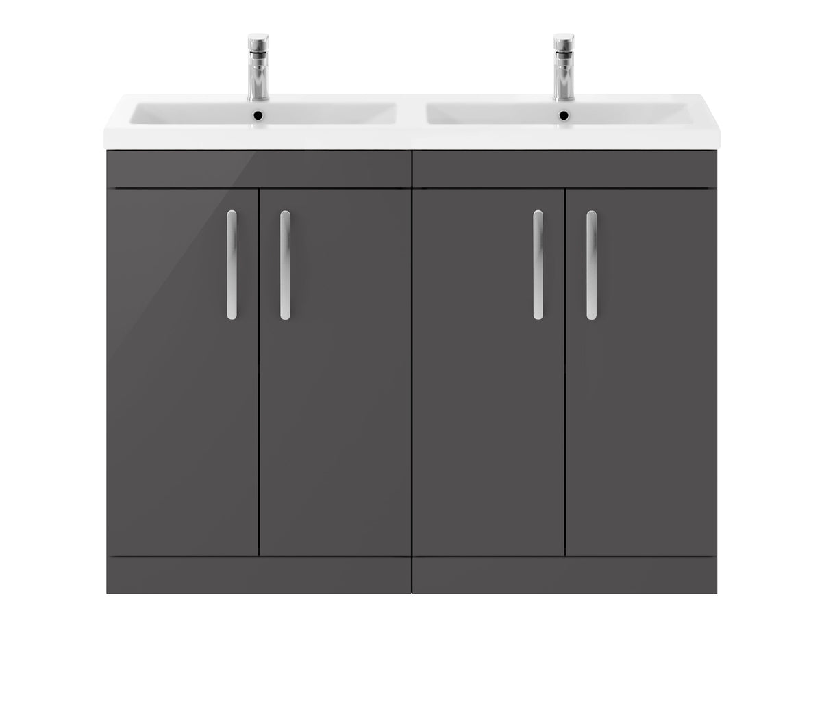 Modern Splash 1200mm Gloss Grey 4 Door Floor Standing Cabinet With 2 Tap Hole Ceramic Basin