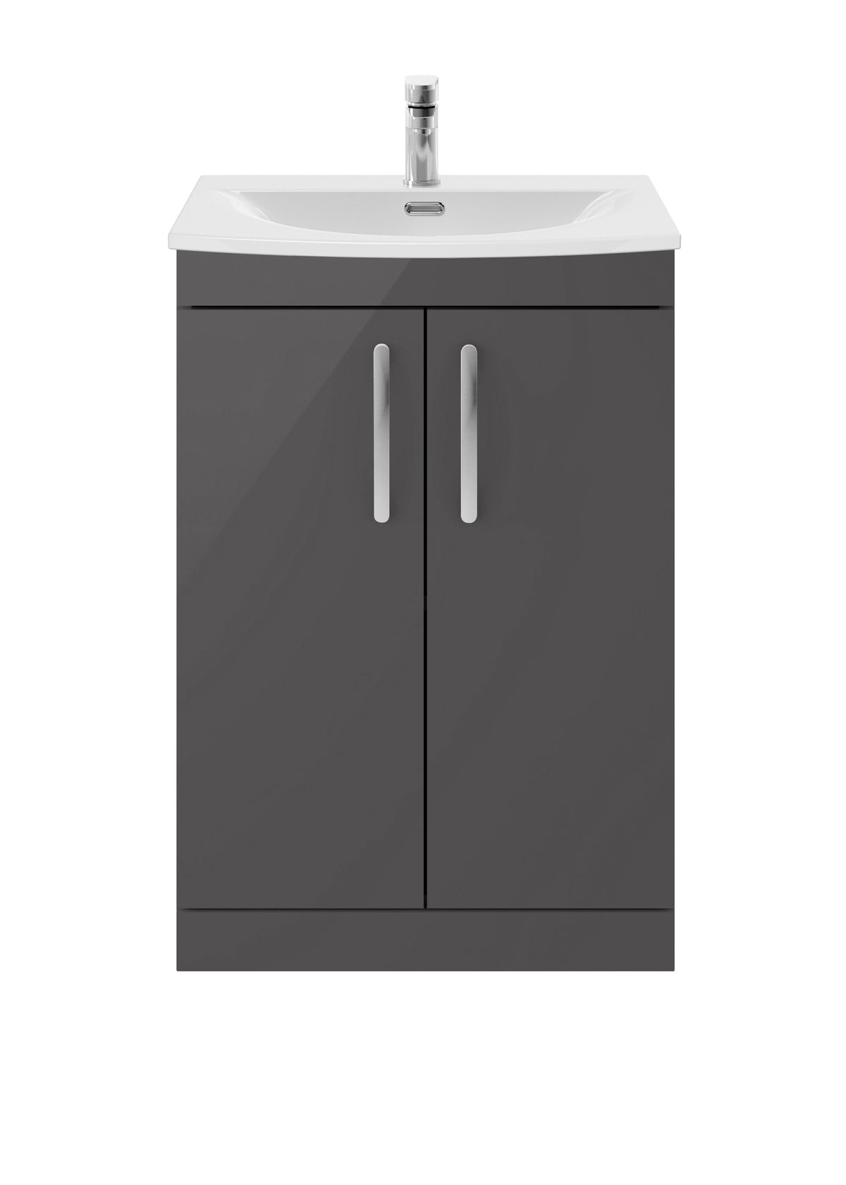 Modern Splash 600mm Gloss Grey 2 Door Floor Standing Cabinet With Curved Basin