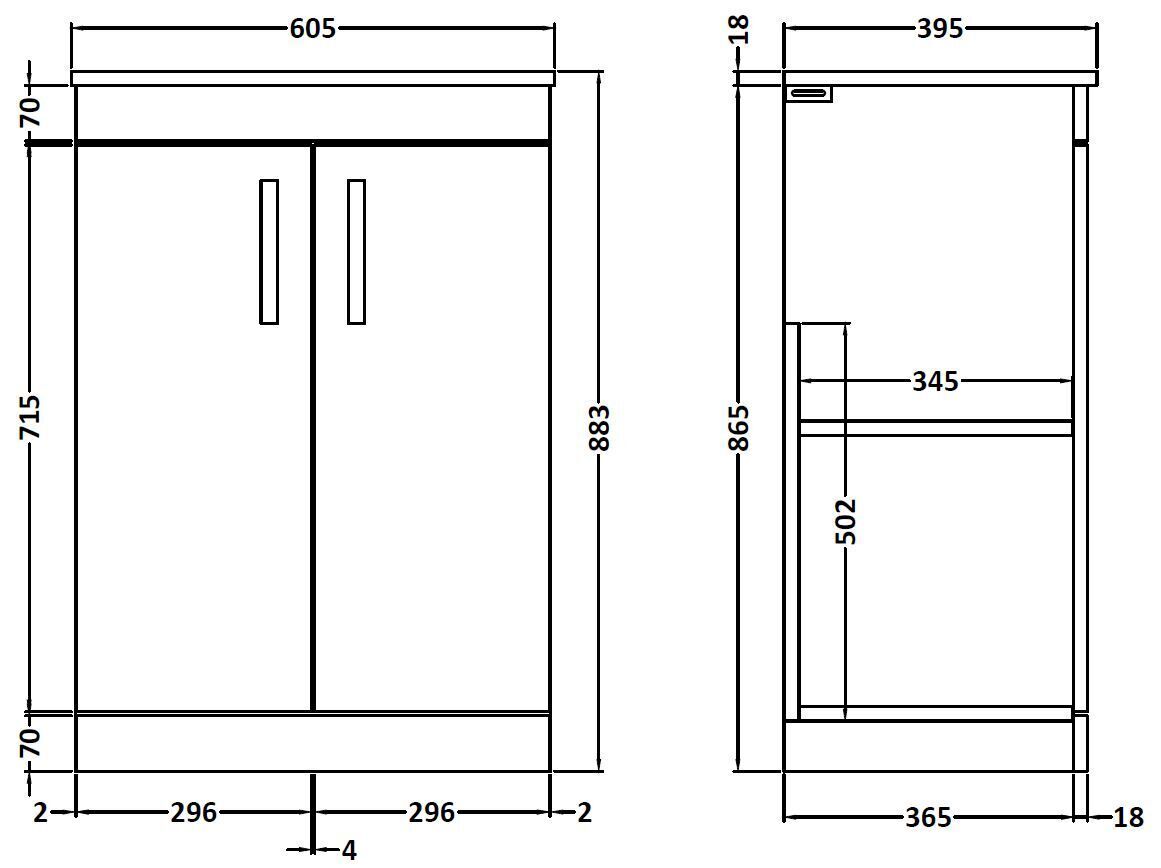 Modern Splash 600mm Gloss Grey 2 Door Floor Standing Vanity Unit With Co-ordinating Worktop
