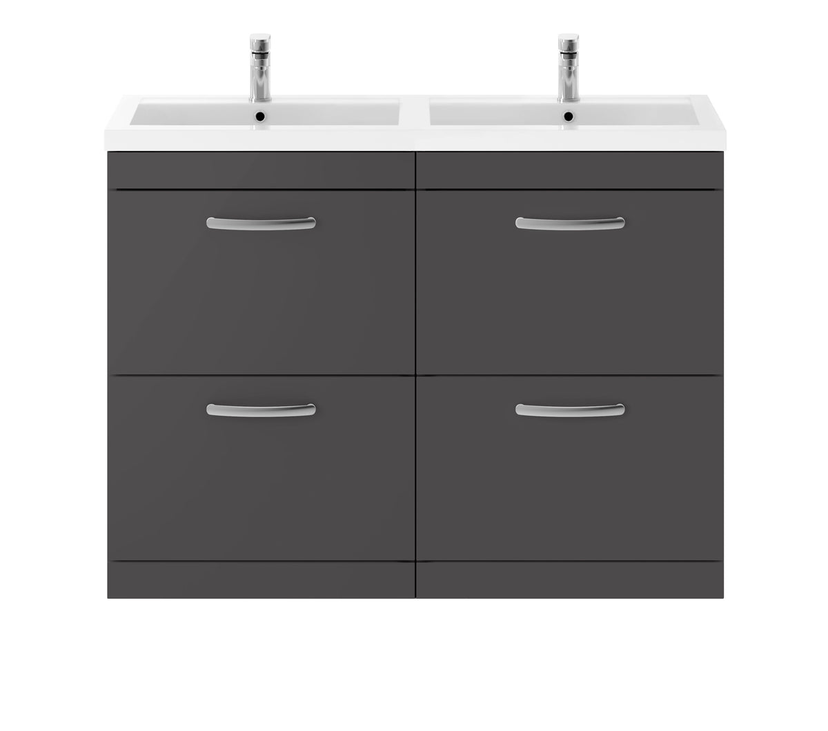 Modern Splash 1200mm Gloss Grey 4 Drawer Floor Standing Cabinet With 2 Tap Hole Polymarble basin