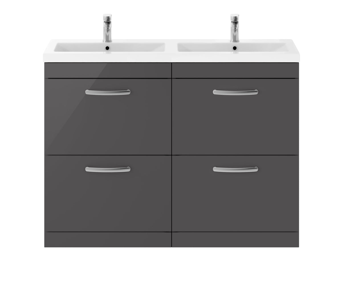 Modern Splash 1200mm Gloss Grey 4 Drawer Floor Standing Cabinet With 2 Tap Hole Ceramic Basin